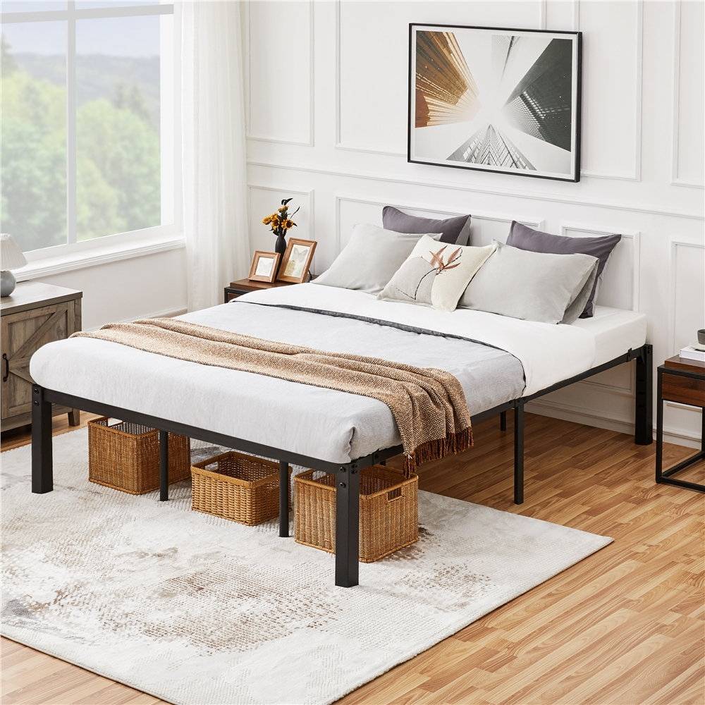 Marple 16 inch Metal Platform Bed Frame with Wood Slat Support, Heavy Duty Mattress Foundation, Noise Free Alwyn Home Size: California King