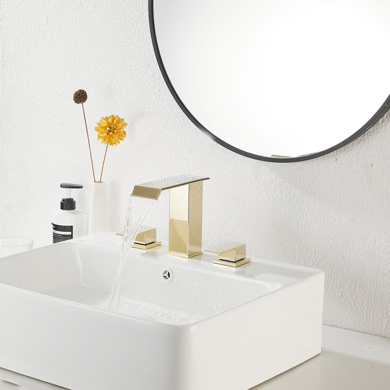 Widespread 2-handle Bathroom Faucet with Drain Assembly, Polished Gold