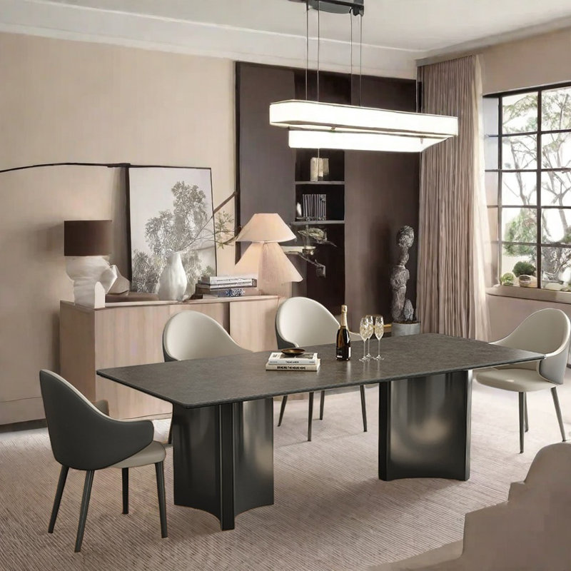 Table et chaise de salle à manger noir clair de luxe clair, H 29,5 po x L 62,9 po x l 35,4 po