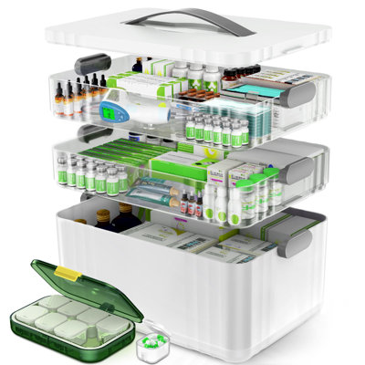 3-Tier Medicine Organizer - Portable Medicine Cabinet With Plastic Handle, Multipurpose Medical Box With Pill Box, Empty First Aid Kit For Home
