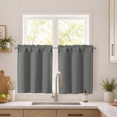 Light Grey Short Blackout Curtains 30 Inch Length, Small Kitchen Curtain Tier Rod Pocket Half Window Curtains for Bathroom Basement Cabinet Camper RV Bunk, 2 PCS, Each 30"Wx30"L