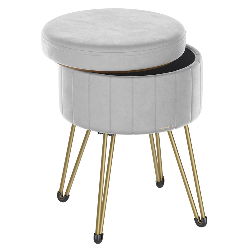 Alliber 32cm Wide Round Solid Colour Footstool Ottoman with Storage, Grey