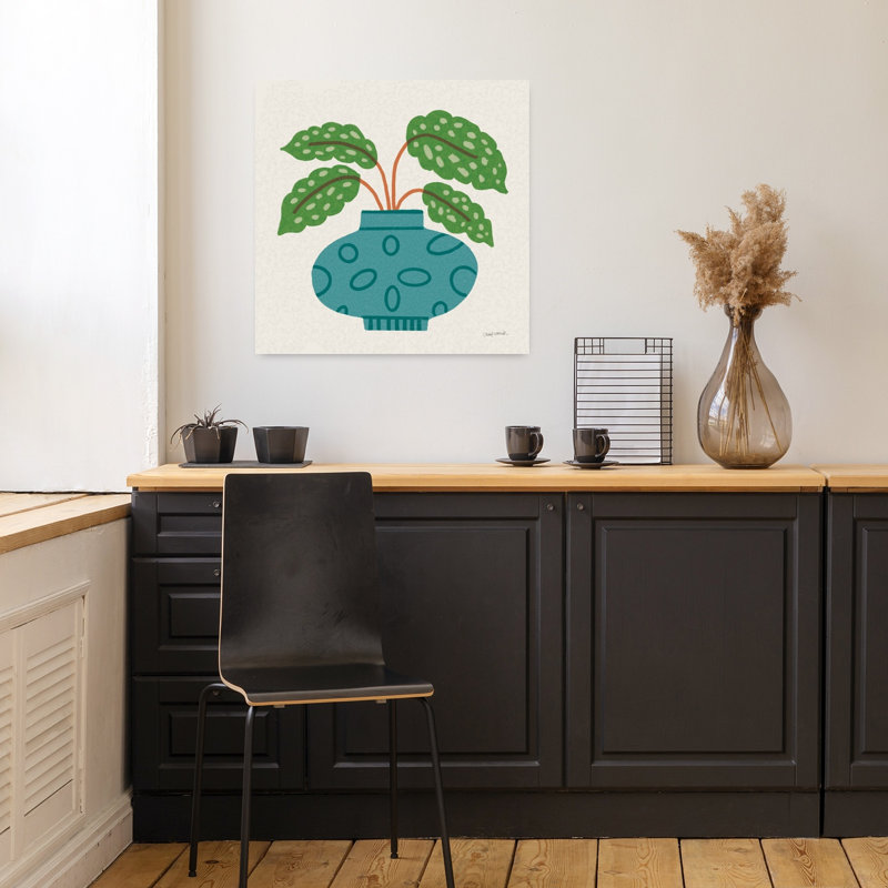 Art mural contemporain plante en pot, 18" H x 18" W