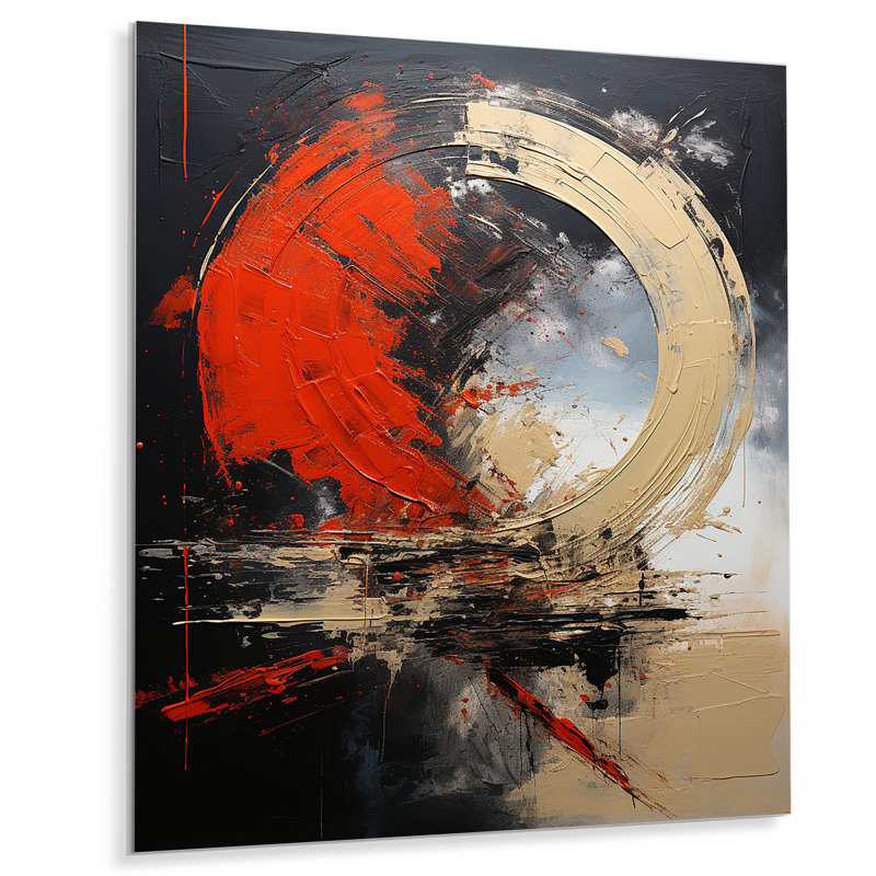 Golden Red Moon Shapes - Abstract Metal Wall Art, 20" H x 12" W x 1" D