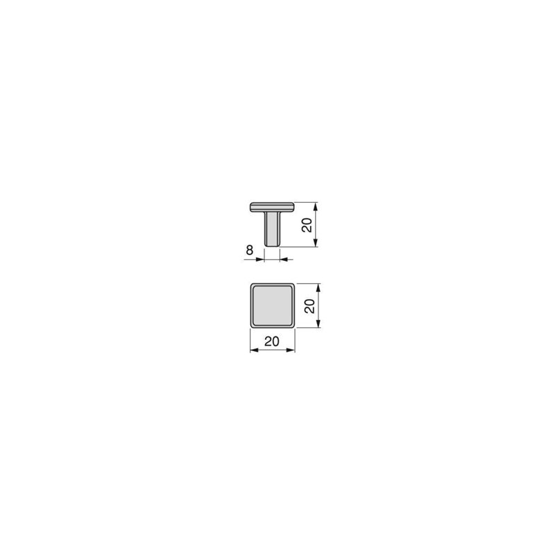 Bendooragh 20mm Length Square Knob Multipack, Chrome