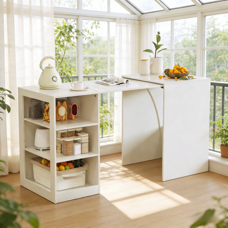 Bureau d'écriture extensible 19,3 "à 58" avec tablettes de rangement à 3 niveaux et roulettes, bureau à domicile peu encombrant