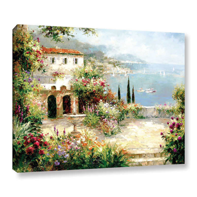 Villa méditerranéenne - peinture sur toile, Toile tendue, H 24 po x l 32 po, Sans cadre