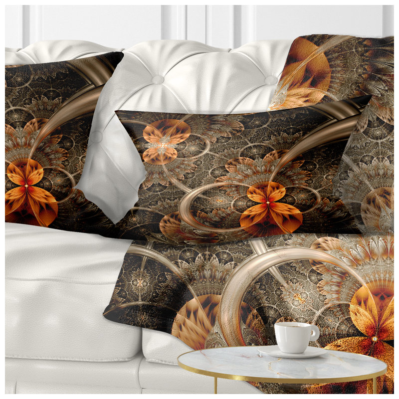 Fleur symétrique orange foncé - coussin imprimé abstrait