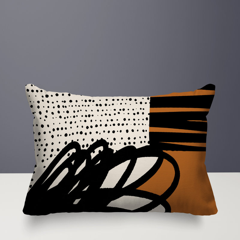 Oreiller rectangulaire réversible intérieur / extérieur Jofre, Orange brûlé / noir / blanc cassé, H 14 po x l 20 po