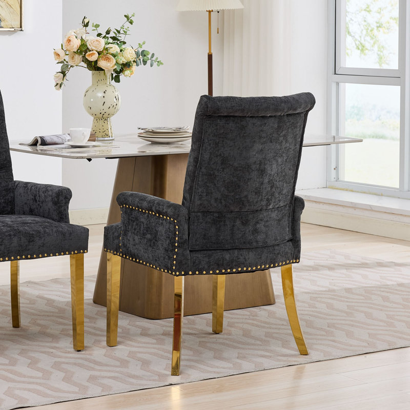 Chaise de salle à manger rembourrée Lumira Farmhouse avec dossier, Noir