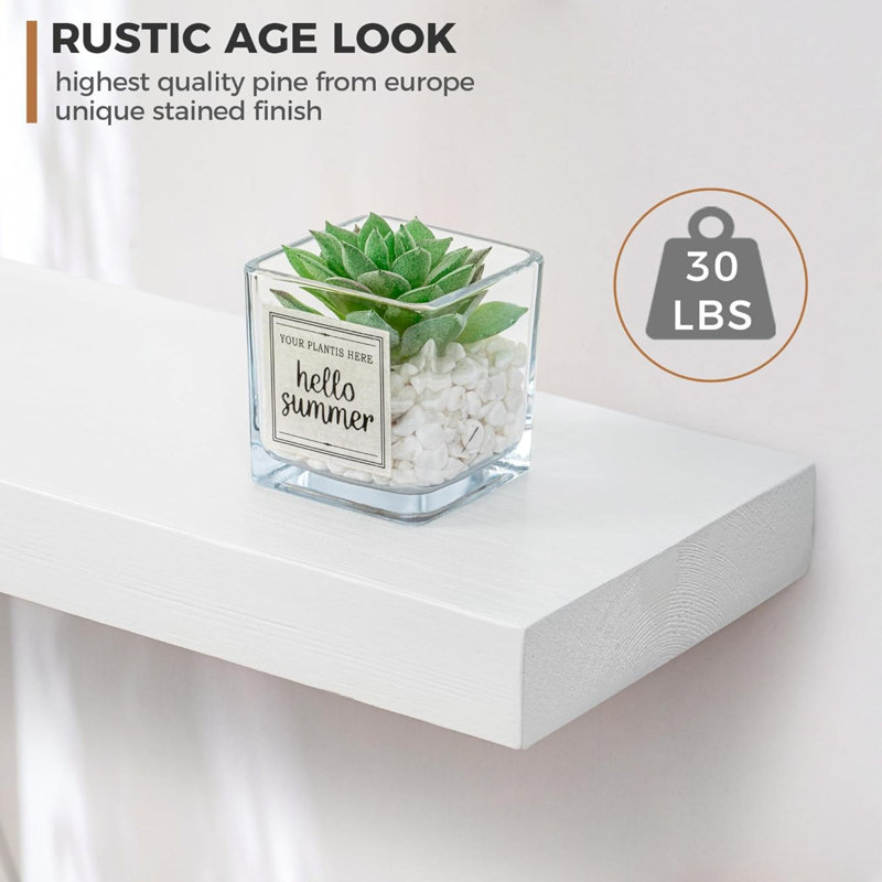 Tablette murale flottante 2 pièces Zahriah, H 1,4 po x l 6,7 po x P 16 po, Blanc rustique