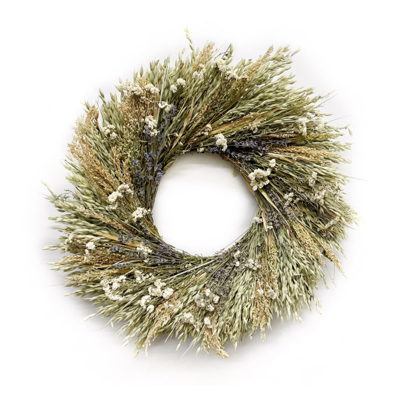 Dried Oats and Pearly Spring Wreath, 26" H x 26" W x 5" D