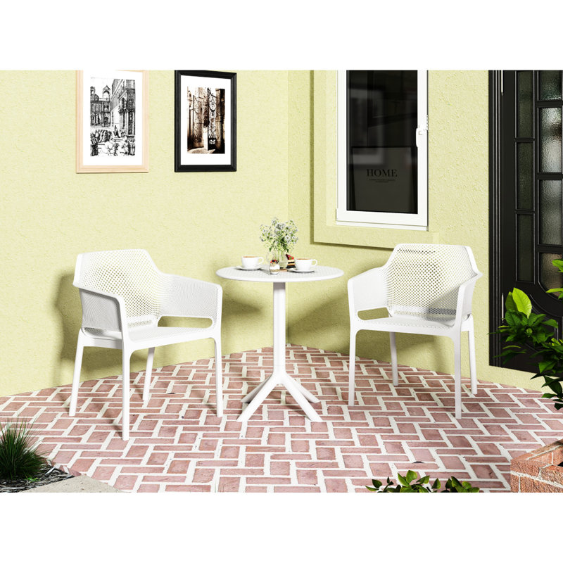 Ensemble de 3 chaises bistro et table blanche en plastique, Blanc antique
