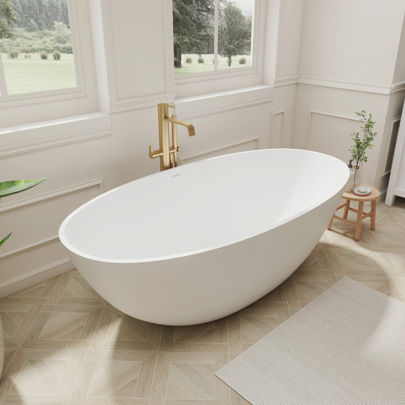 Baignoire îlot 180 x 89 cm en résine de pierre avec trop-plein et bonde rétractable, Blanc