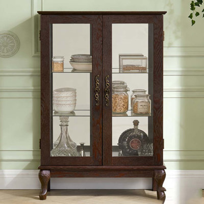2 Doors Curio Cabinet with Tempered Glass Doors,