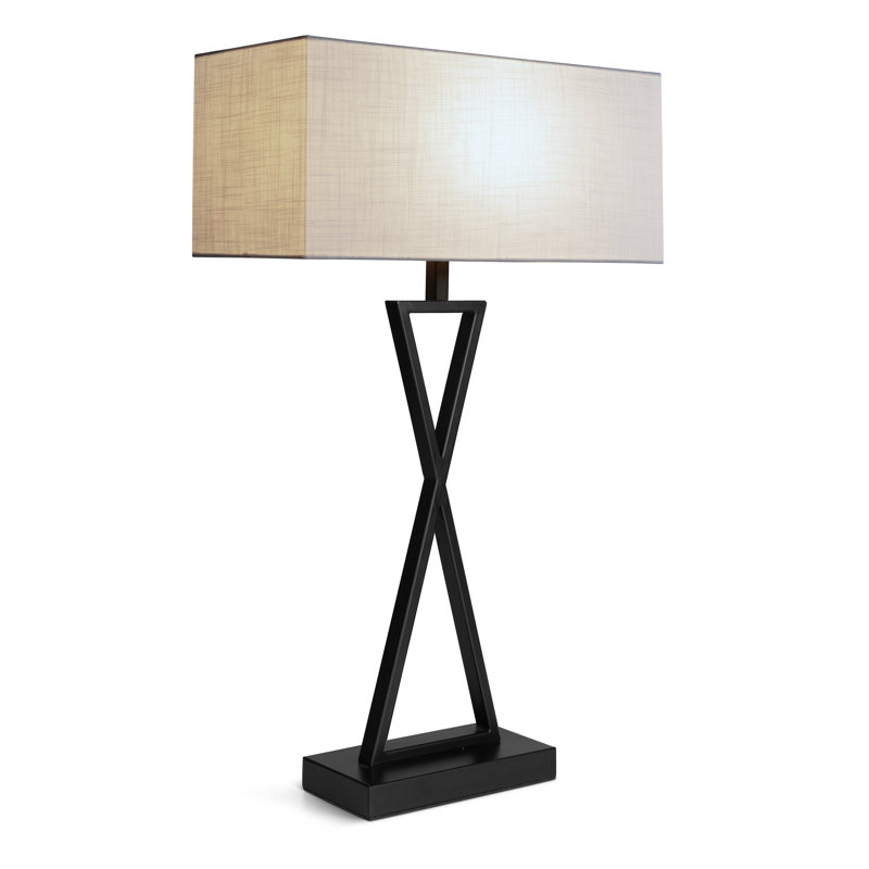 Avory 64cm Rectangle Metal Narrow Table Lamp, Ivory, Black
