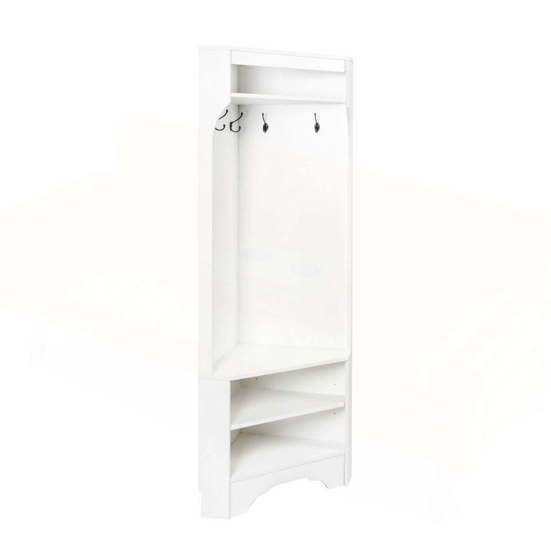 Minimalist Corner Hall Tree with Shoe Bench and Adjustable Shelf, Space-Saving Entryway Coat Rack for Small Apartments, White