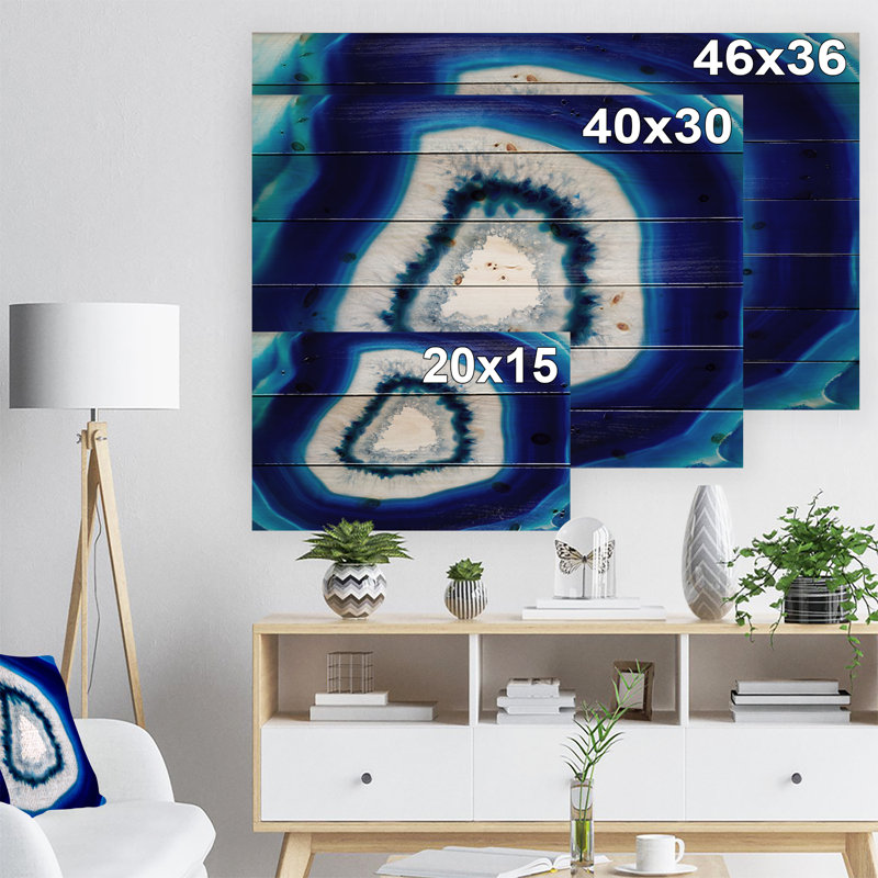 «Slice of Blue Agate Crystal», reproduction d'impression, H 15 po x l 20 po x P 1 po, Bois