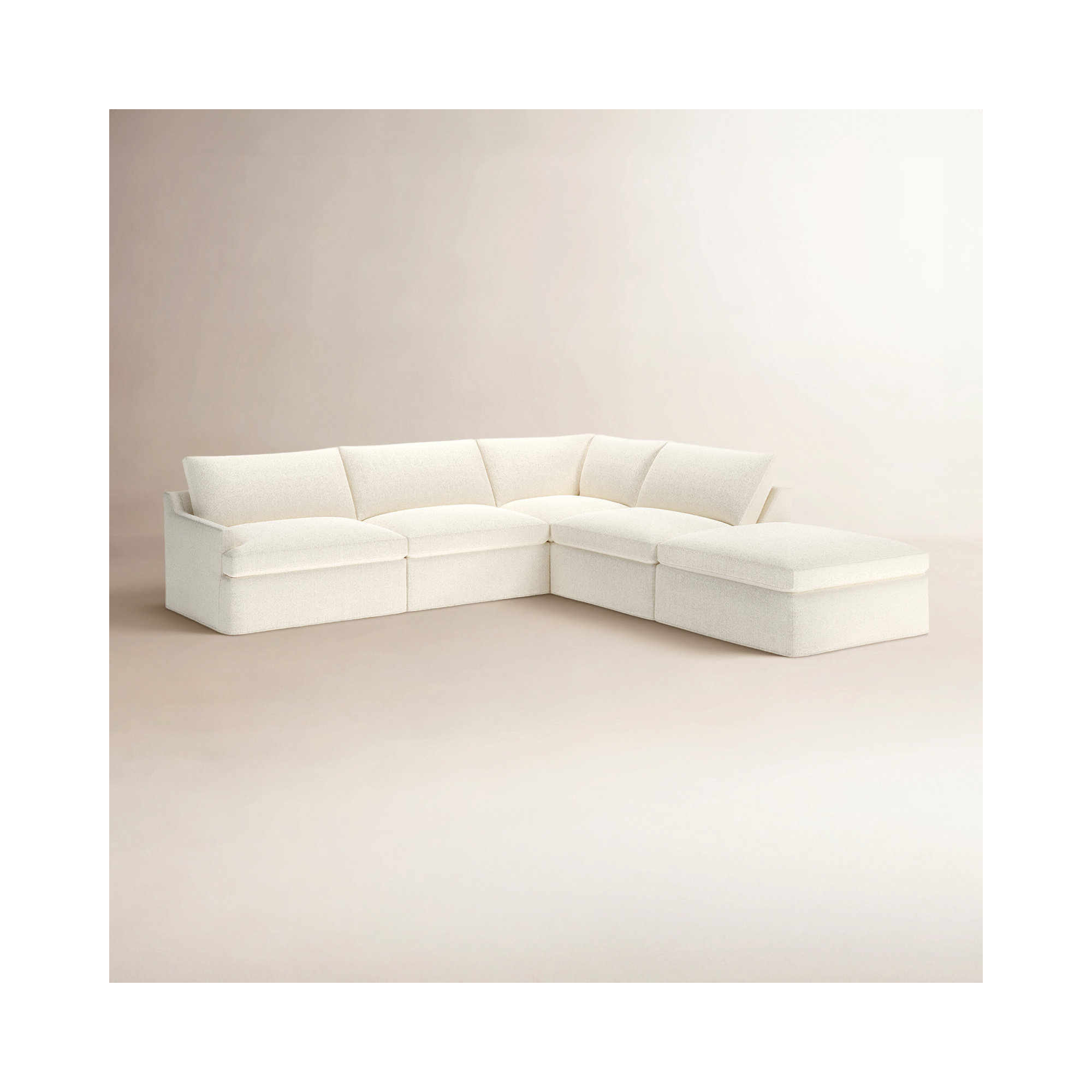 Wrenley 5-Piece Slipcovered Modular Sectional, Davis Pearl Performance Bouclé, Right Hand Facing