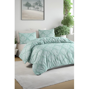 Ensemble de housse de couette Luxury Ranforce Super King | 100% coton, housse de couette 102,4 x 86,6 pouces et taies d'oreiller 23,6 x 23,6 pouces (2 pièces) | Impression de pigments, lavable à la machine, 145 fils, systèmes de fermeture à boutons et