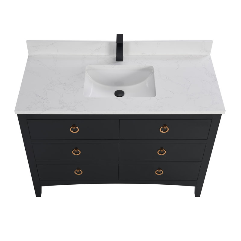 48" Solid Wood Sink Vanity With 1" Top, Tricorn Black, Rose Gold
