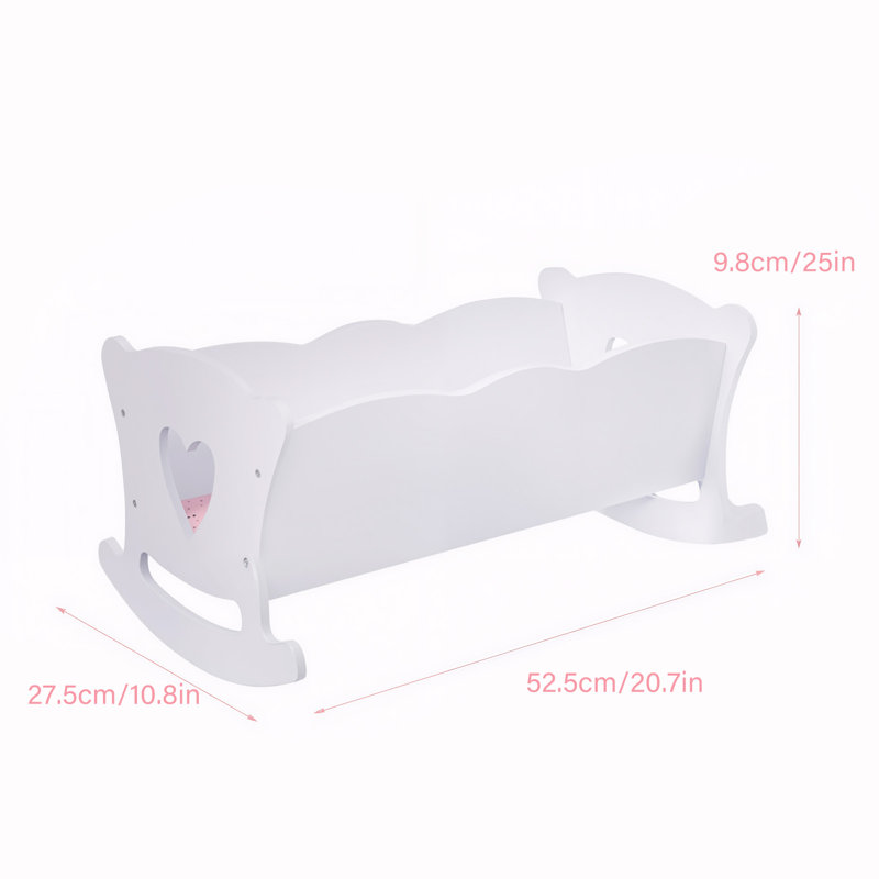 Wooden Play Doll Cradle Rocking Baby Doll Crib With Pink Bedding Set For Dolls Up To 20 Inches