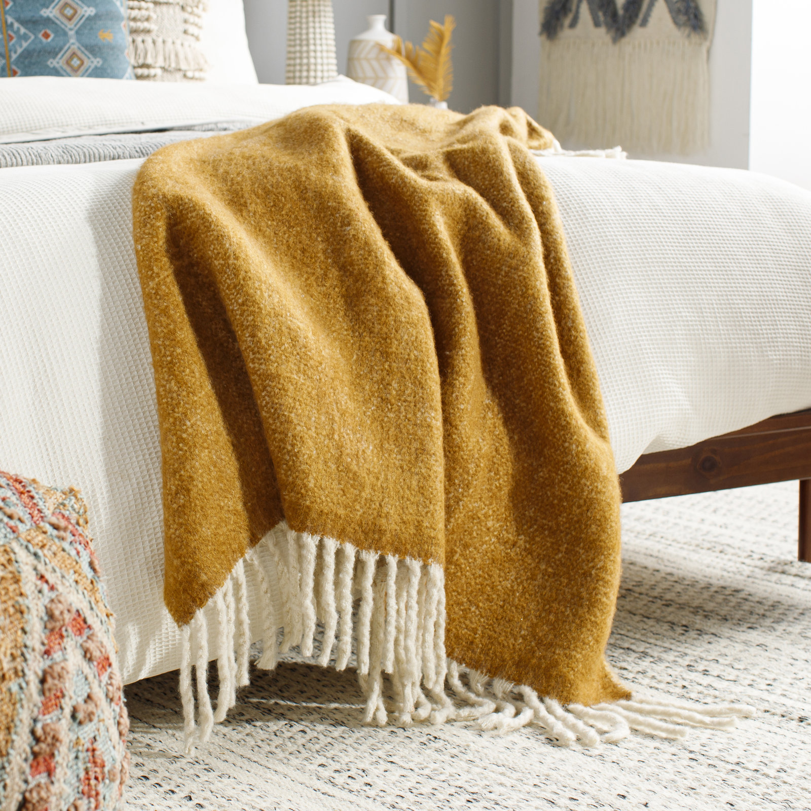 Morris Handwoven Throw Blanket, Yellow/Beige
