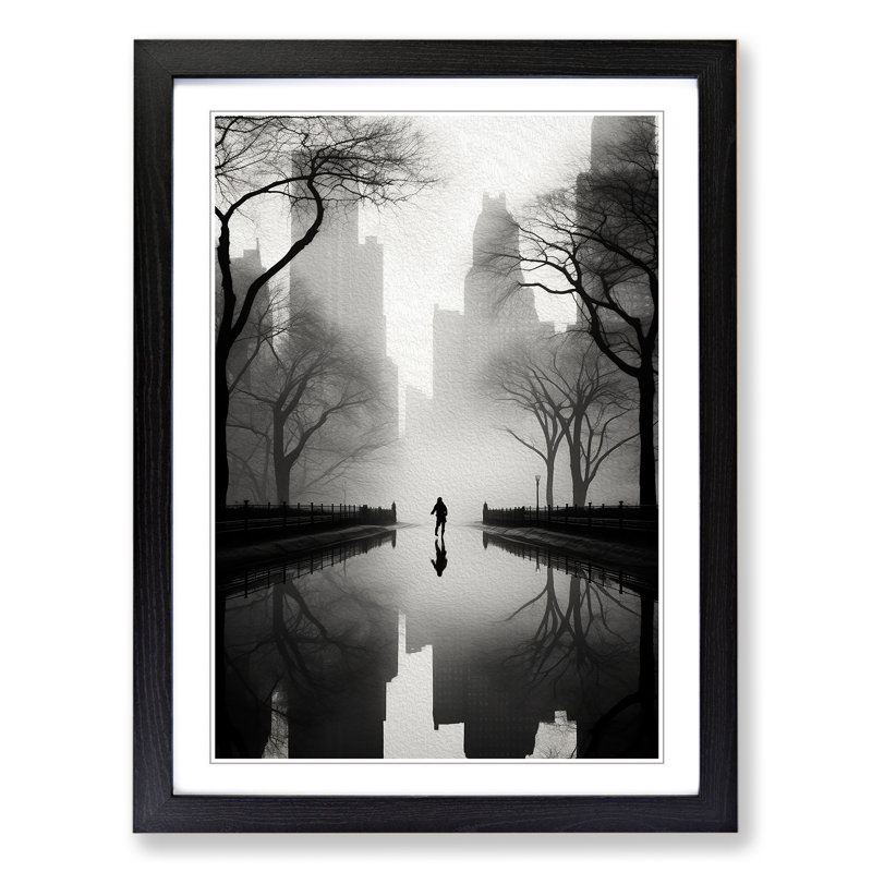 Central Park Minimalism - Single Picture Frame Print on Wood, Black Framed, 46cm H x 34cm W x 2cm D