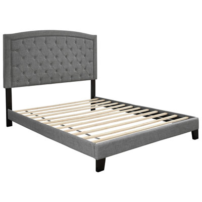 Modern Linen Fiber Upholstered Platform Bed Frame With Padded Headboard, Strong Wooden Slat Support, No Box Spring Required, Sturdy Construction, Clean Contemporary Bedroom Style