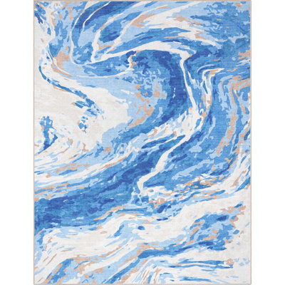 Nuzzo Dunes Retro Marble Flat-Weave Blue Area Rug