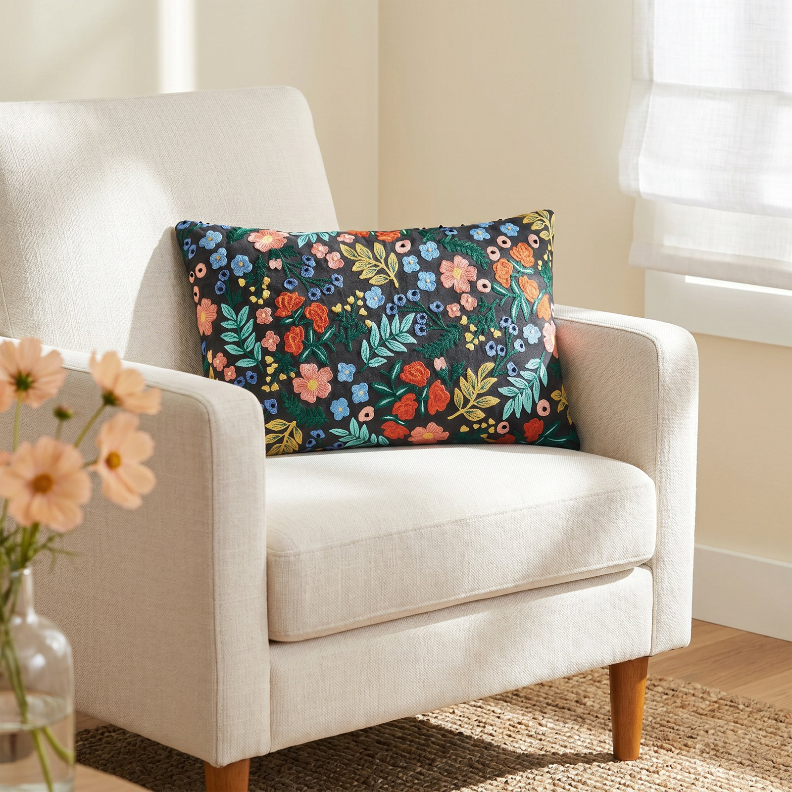 Rifle Paper Co. x Loloi 21" x 13" Pillow Cover, Black, No Fill