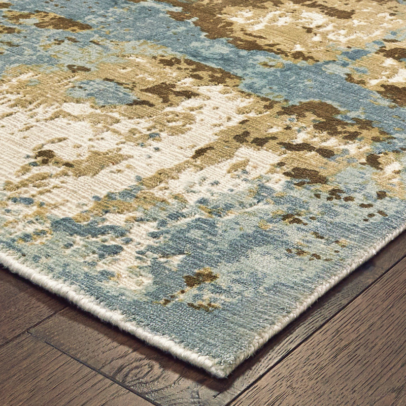 Tapis bleu/brun noué la à la main abstract Kirkpatrick, Rectangle 8 pi x 10 pi