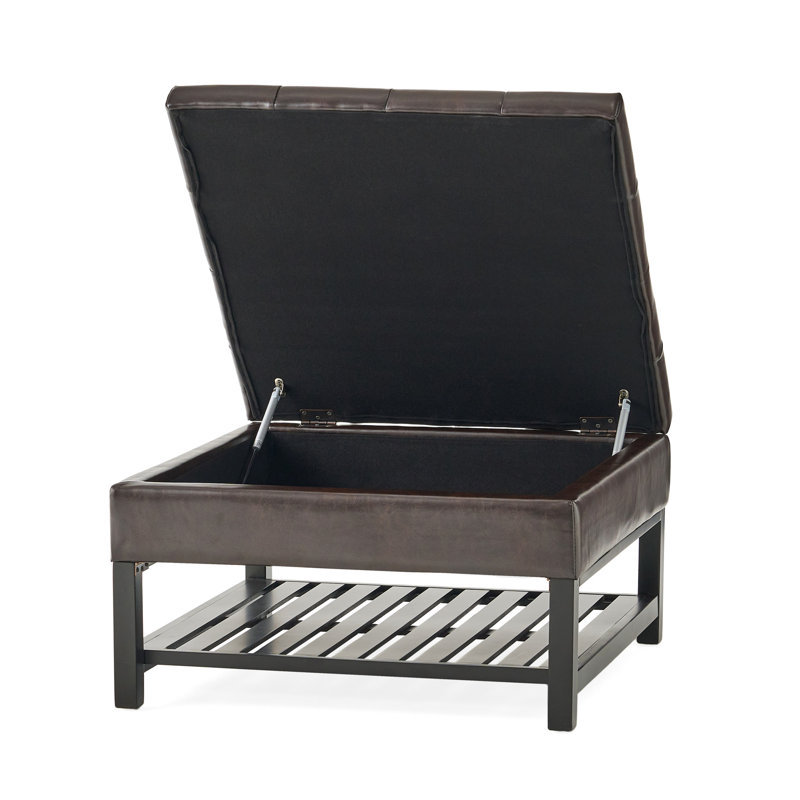Square With Storage And Bottom Stand - Robust Bonded Leather Brown Stylish Rack Cozy