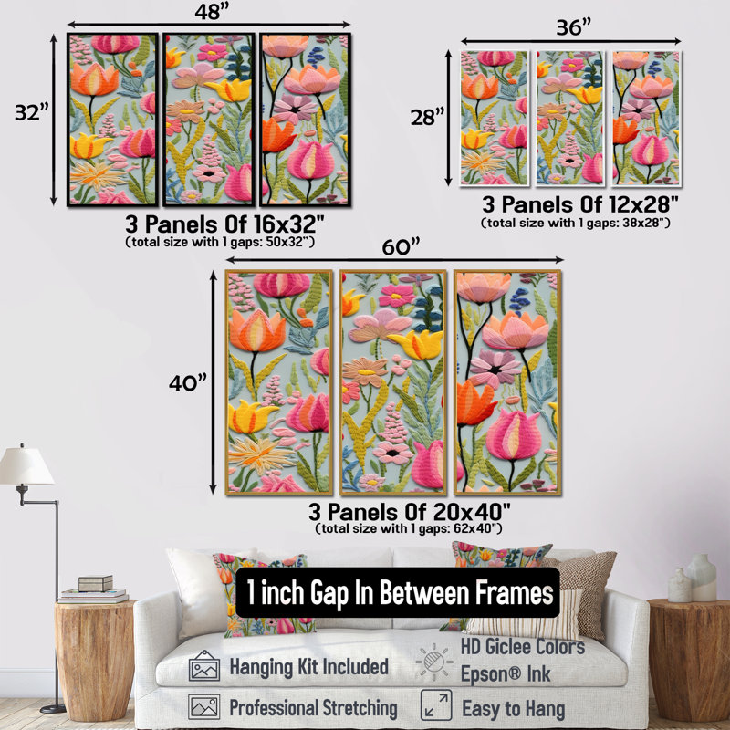 Egremont - Ensemble de décorations murales tulipes, H 40 po x l 60 po x P 1 po, Cadre flottant brun