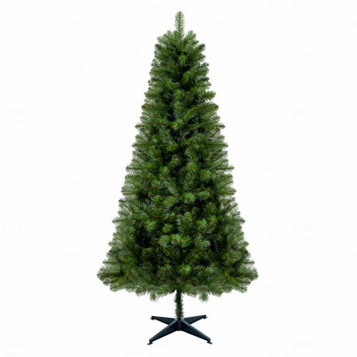6FT Unlit Full PVC Artificial Christmas Tree, 490 Branch Tips, Classic Green Holiday Tree, 4-Leg Plastic Stand