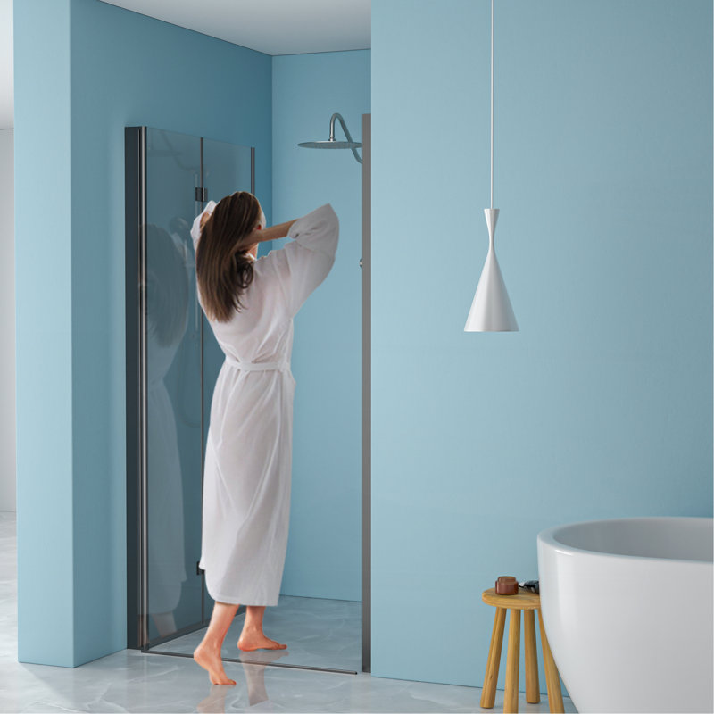 Porte de douche pliante sans cadre avec verre trempé l 32 po x H 72 po, Noir mat