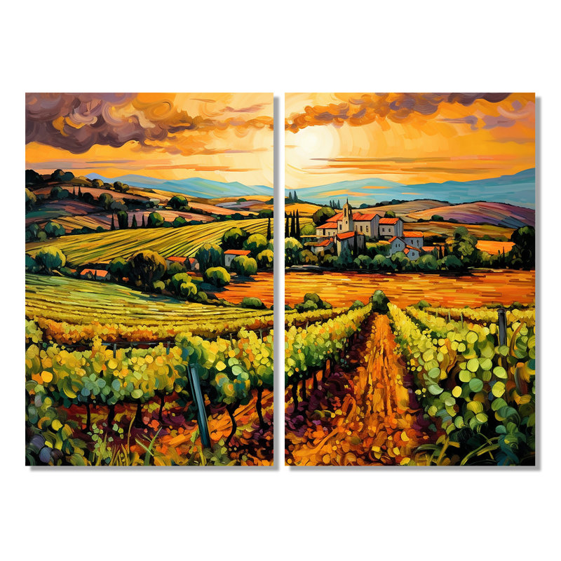 «Vangogh Sunlit Vineyard I», art mural jaune, 36" H x 48" W, Wrapped Canvas, Does Not Apply