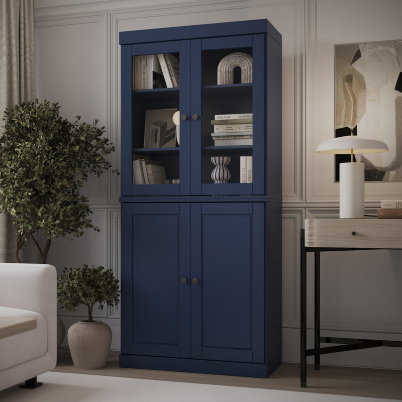 Vereniz Palace Imports 100% Solid Wood 6-Shelf Bookcase, Raised Panel & Clear Glass Doors, Adjustable Shelves, 32" Wide, 71.5" Tall