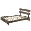 Lit plateforme simple rustique avec tête de lit à lattes à profil bas, finition brune contemporaine, placages de bois, utilisation dans la chambre à coucher, structure à une boîte, fabrication,