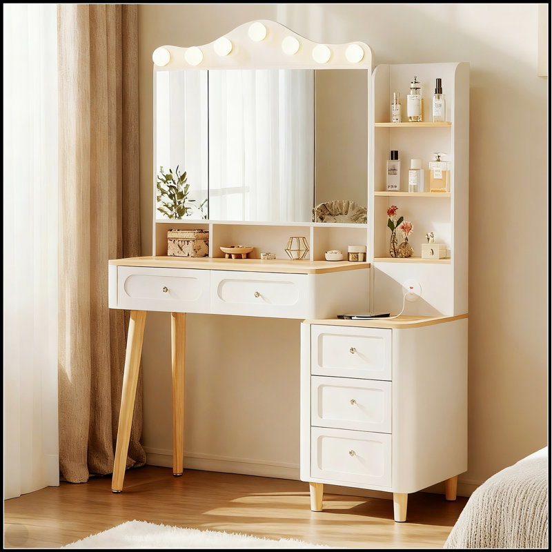 Smart Vanity Desk With Mirror, Lights, And USB Charging, Featuring 3 Lighting Modes And Adjustable Brightness, Ideal For Makeup And Skincare