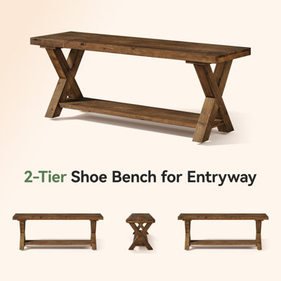 43.3" W Solid Wood Storage Bench