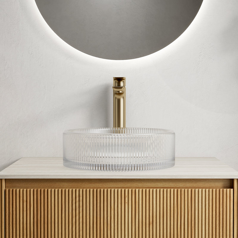 14'' Bathroom Round Crystal Glass Sink Without Faucet, Transparent, Transparent