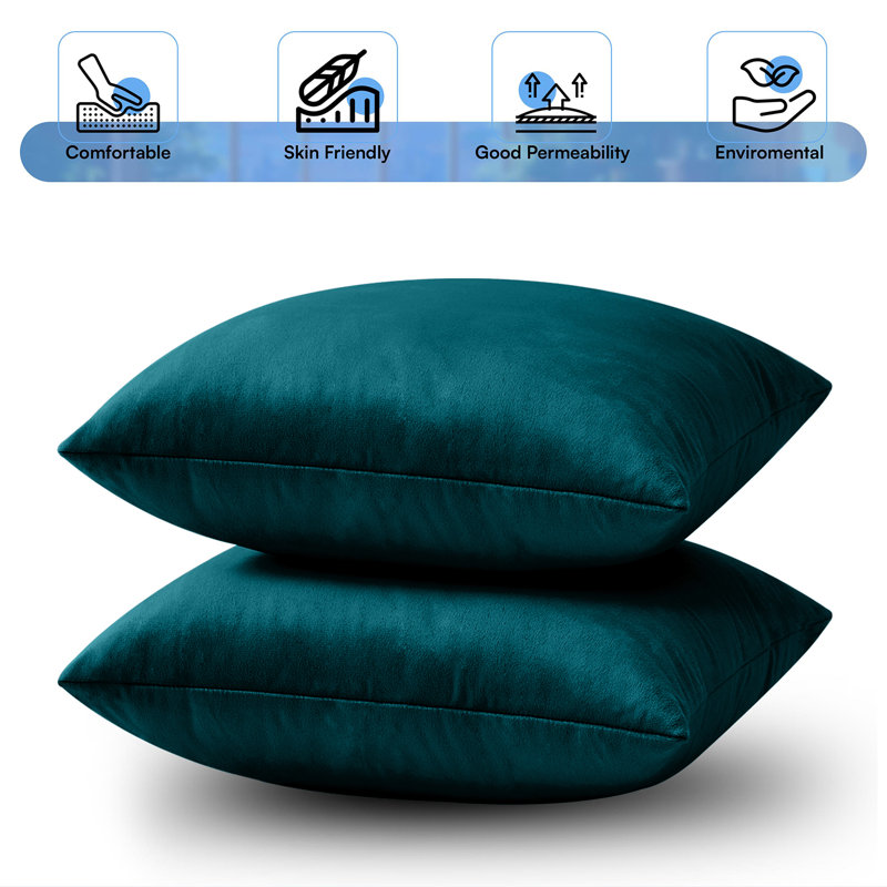 Luxurious Plain Velvet Cushion Covers (Set Of 2), Teal