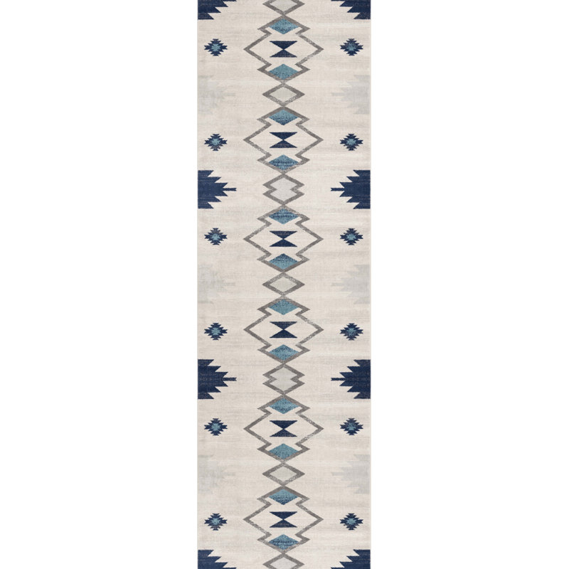 2' X 3' Blue and Beige Southwestern Non Skid Area Rug