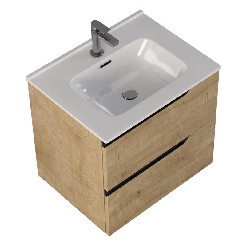 Ensemble de meuble-lavabo simple 24 po avec plateau en céramique Arden, Blonde Wood, 24", White