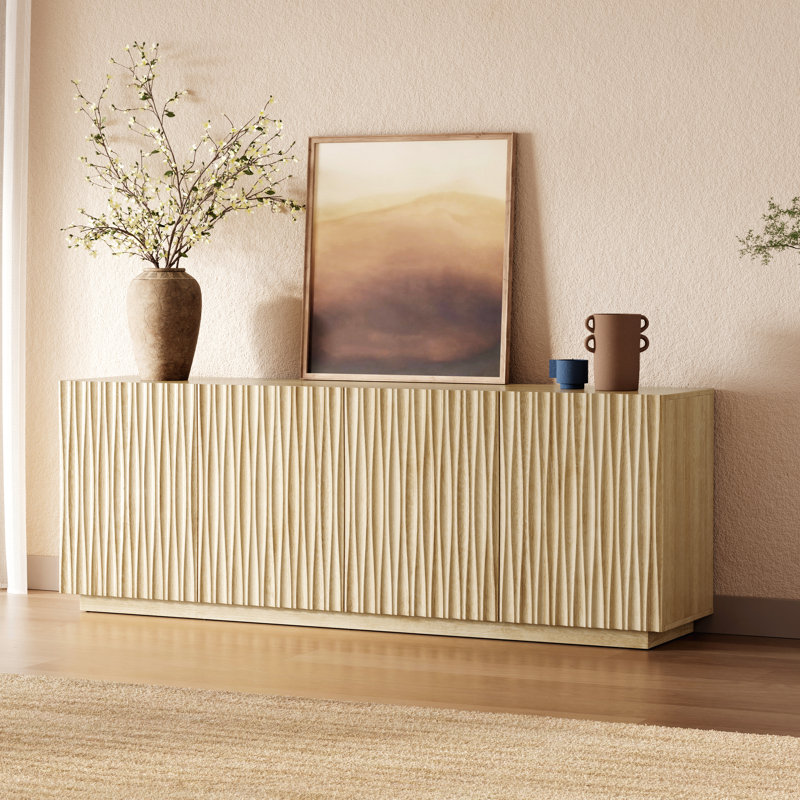 Fluted Mid-Century Modern Tv Stand With Soft-Close Doors, Fits Tvs Up To 75", Natural Wood