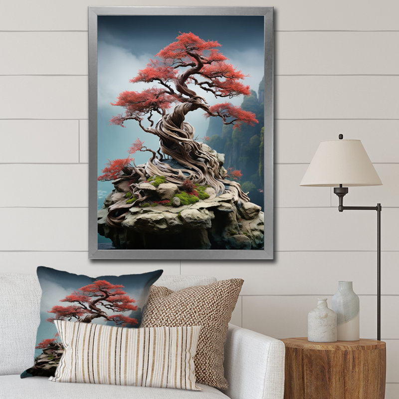 Art asiatique, sagesse bonsaï VI, Toile encadrée argentée avec une seule photo, H 40 po x l 30 po x P 1,5 po
