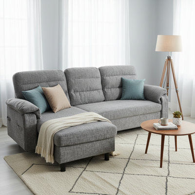 3-Seat Sectional Sofa - Modular Deep Seat Sleeper Couch with Chaise, Comfy Upholstered Furniture for Living Room, Apartment, Office