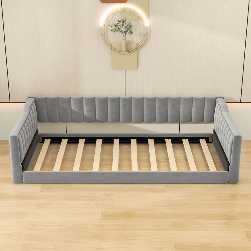 Upholstery Daybed with Storage pocket, Gray, Extra-long Twin
