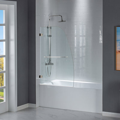 Porte de baignoire à charnière pivotante l 34 po x H 58 po avec verre trempé transparent de 5/16 po | Quincaillerie en acier inoxydable | Installation sécuritaire, résistante à l'explosion et réversible